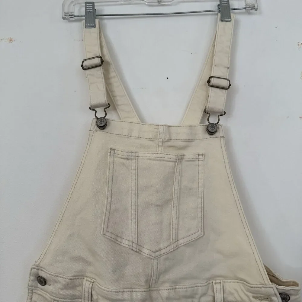 Old Navy Off White Cream Denim Shortalls Womens Medium Overalls 100% Cotton